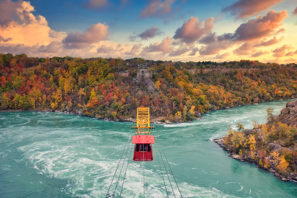 Whirlpool Aero Car crossing Niagara Gorge in autumn